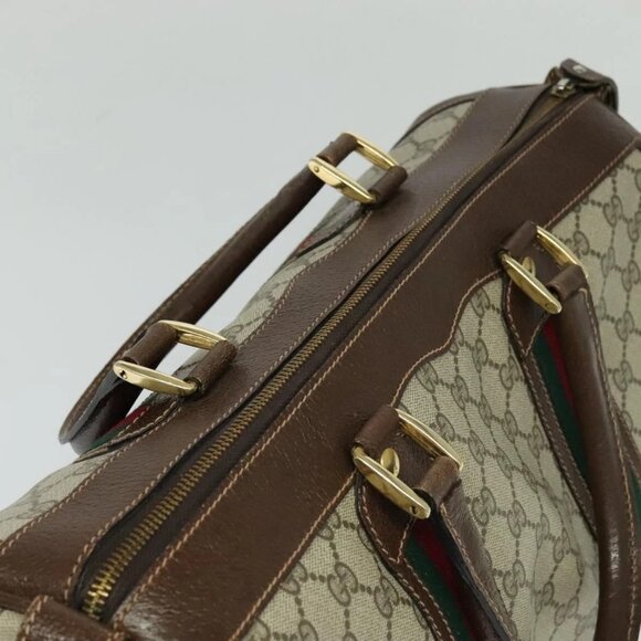 GUCCI GG Supreme Web Sherry Line Hand Bag PVC Beige Gold Red Auth sw234 - Picture 6 of 15